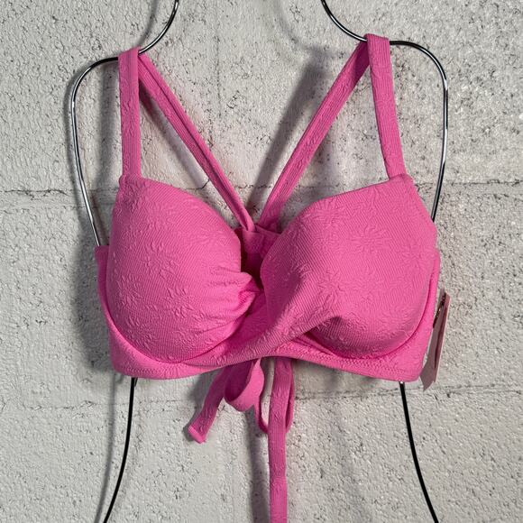 Jessica Simpson Women's Sweet Daisy Twisted Bikini Top, Lip gloss, M D - Picture 1 of 10